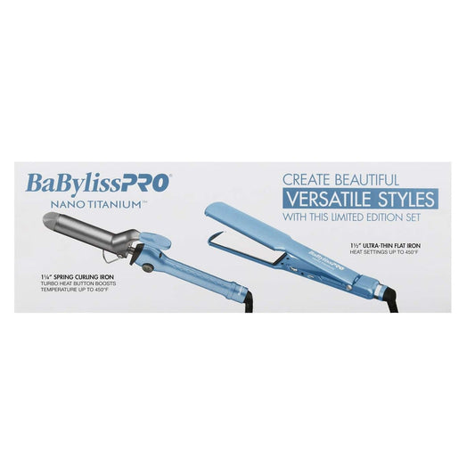 Babyliss Nano Titanium 1.5Inch Ultra Thin Flat Iron and 1.25Inch Spring Iron Prepack